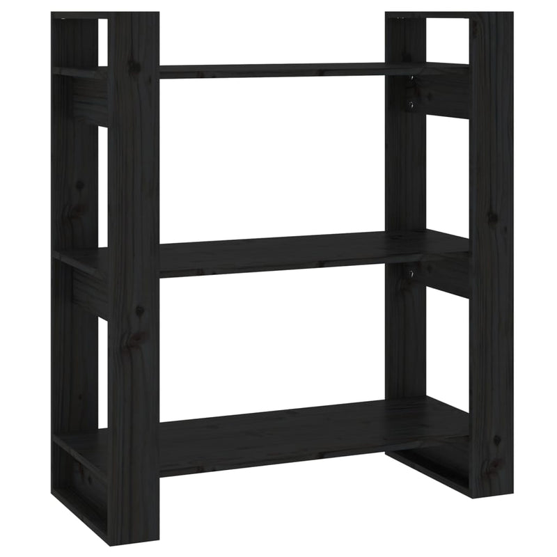 vidaXL fekete tömör fenyőfa könyvszekrény/térelválasztó 80x35x91 cm