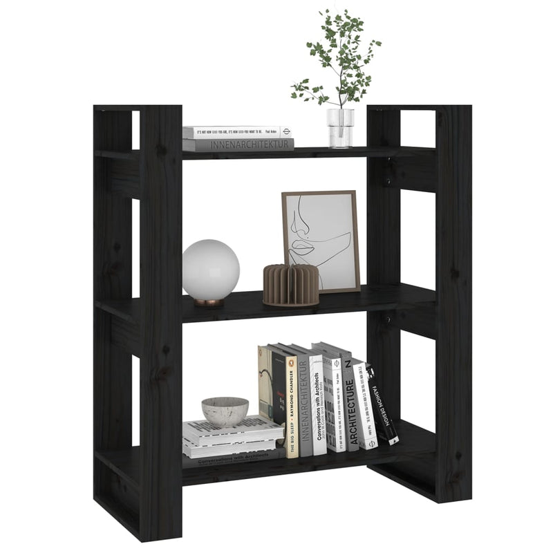 vidaXL fekete tömör fenyőfa könyvszekrény/térelválasztó 80x35x91 cm