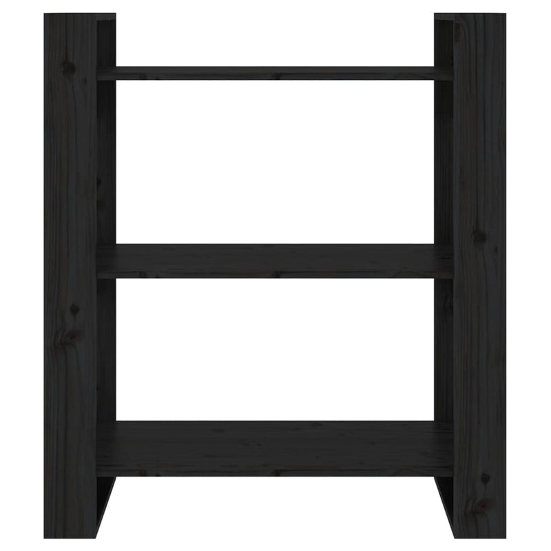 vidaXL fekete tömör fenyőfa könyvszekrény/térelválasztó 80x35x91 cm