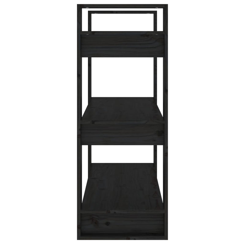 vidaXL fekete tömör fenyőfa könyvszekrény/térelválasztó 80x35x91 cm