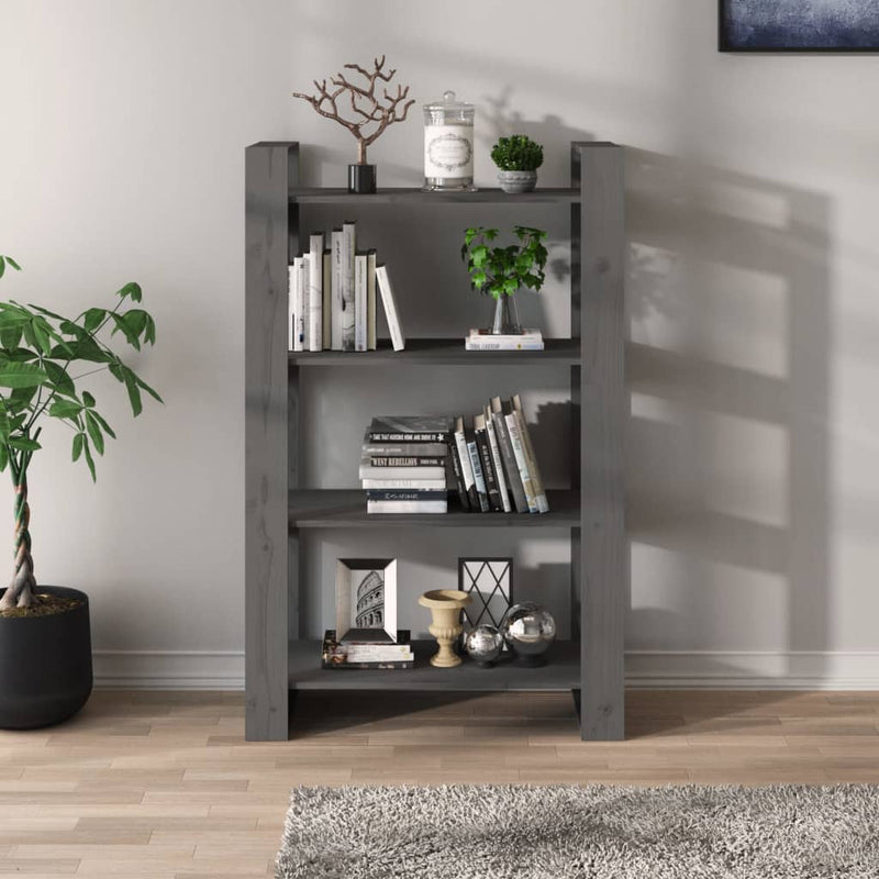 vidaXL szürke tömör fenyőfa könyvszekrény/térelválasztó 80x35x125 cm