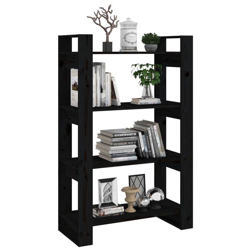 vidaXL fekete tömör fenyőfa könyvszekrény/térelválasztó 80x35x125 cm