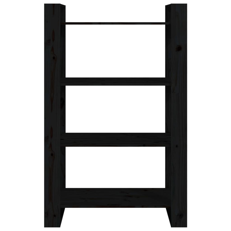vidaXL fekete tömör fenyőfa könyvszekrény/térelválasztó 80x35x125 cm