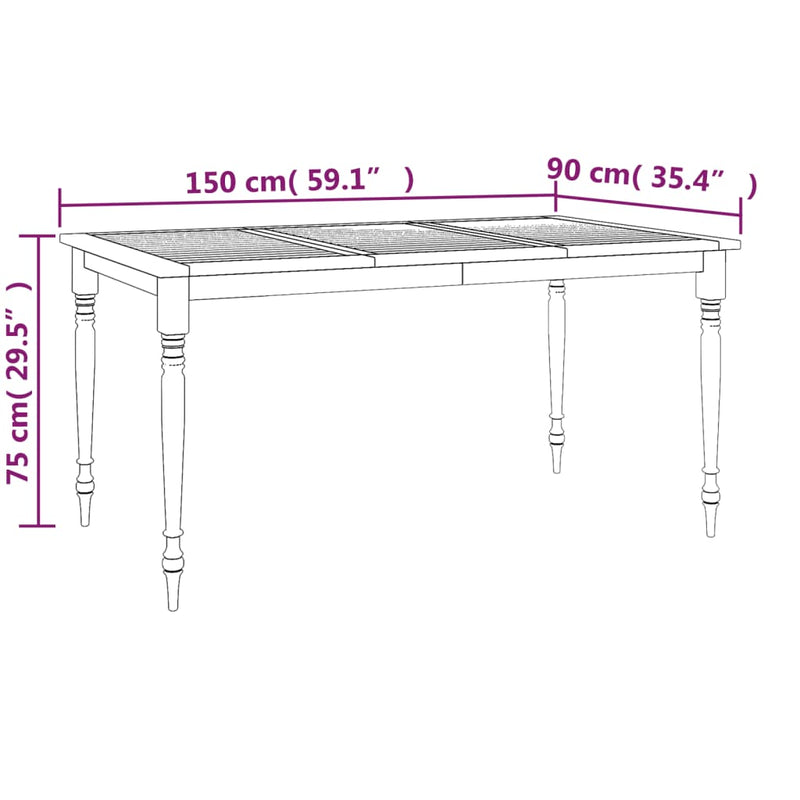 vidaXL tömör tíkfa Batavia asztal 150 x 90 x 75 cm