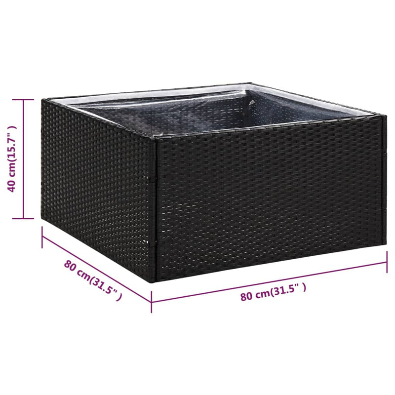 vidaXL fekete polyrattan kerti ültetőláda 80 x 80 x 40 cm