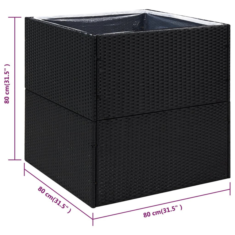 vidaXL fekete polyrattan kerti ültetőláda 80x80x80 cm