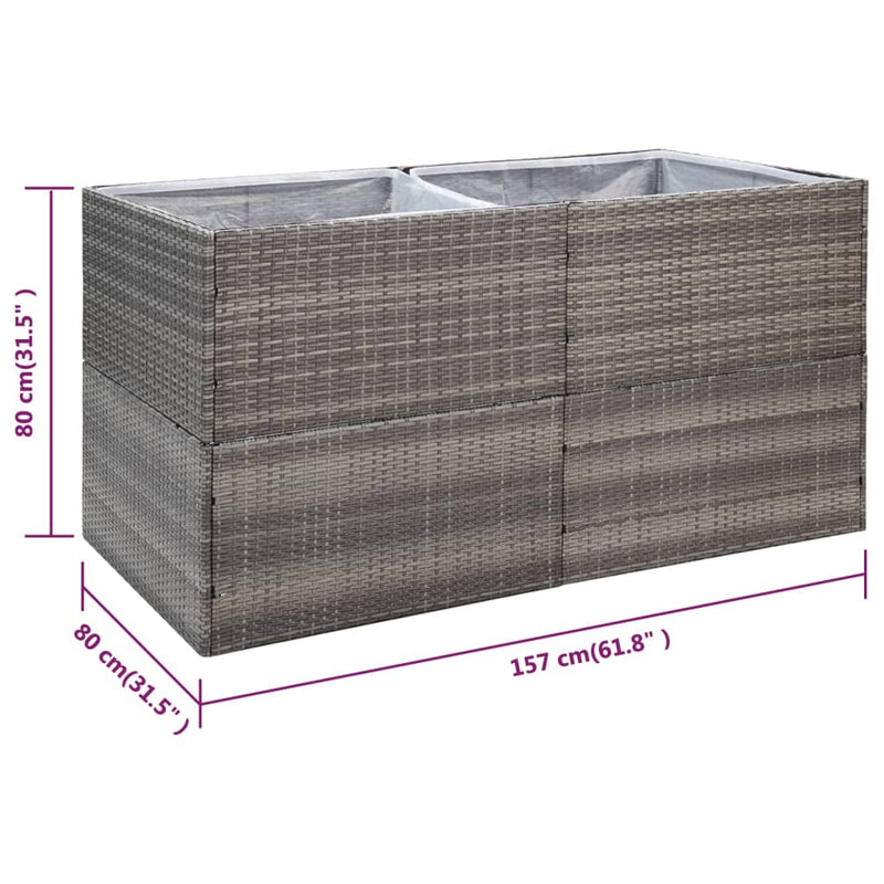 vidaXL szürke polyrattan kerti ültetőláda 157x80x80 cm