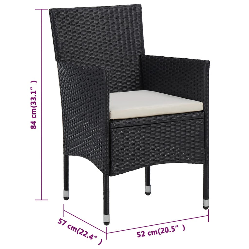 vidaXL 2 db fekete polyrattan kerti étkezőszék