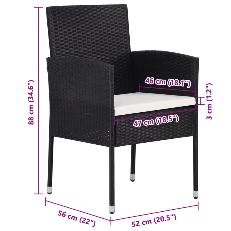 vidaXL 2 db fekete polyrattan kerti szék krémfehér párnákkal