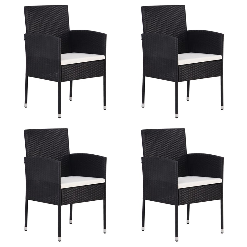 vidaXL 4 db fekete polyrattan kerti szék krémfehér párnákkal