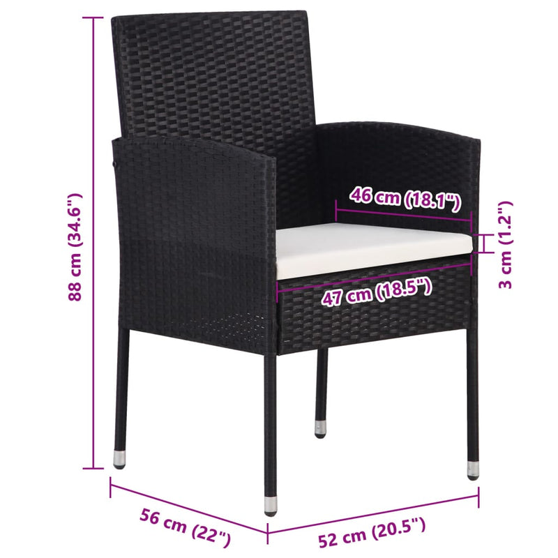 vidaXL 4 db fekete polyrattan kerti szék krémfehér párnákkal
