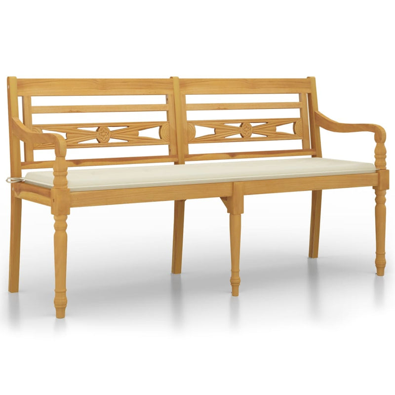 vidaXL tömör tíkfa Batavia pad krémszínű párnával 150 cm