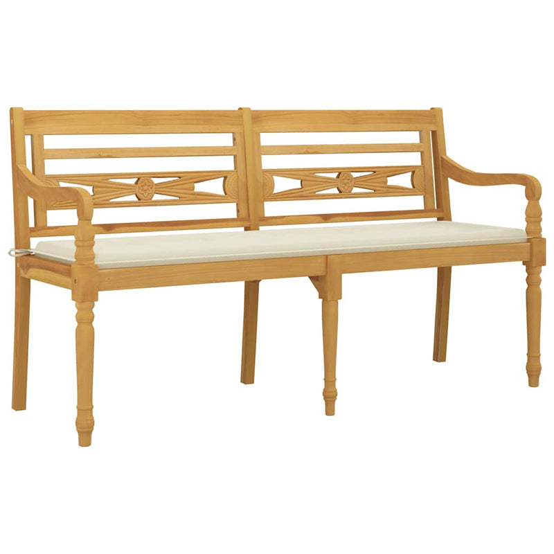 vidaXL tömör tíkfa Batavia pad krémszínű párnával 150 cm