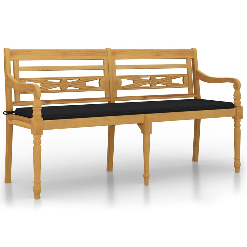 vidaXL tömör tíkfa Batavia pad fekete párnával 150 cm