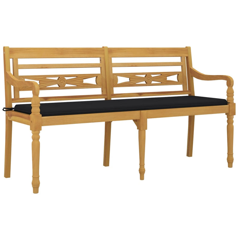 vidaXL tömör tíkfa Batavia pad fekete párnával 150 cm