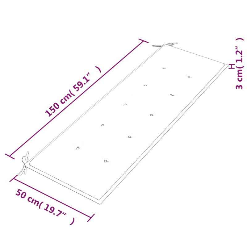 vidaXL tömör tíkfa Batavia pad fekete párnával 150 cm