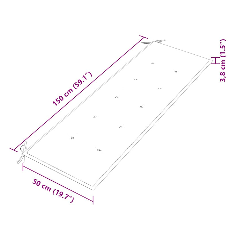 vidaXL tömör tíkfa Batavia pad tópszínű párnával 150 cm