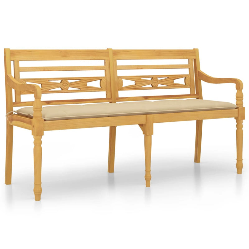 vidaXL tömör tíkfa Batavia pad bézs párnával 150 cm