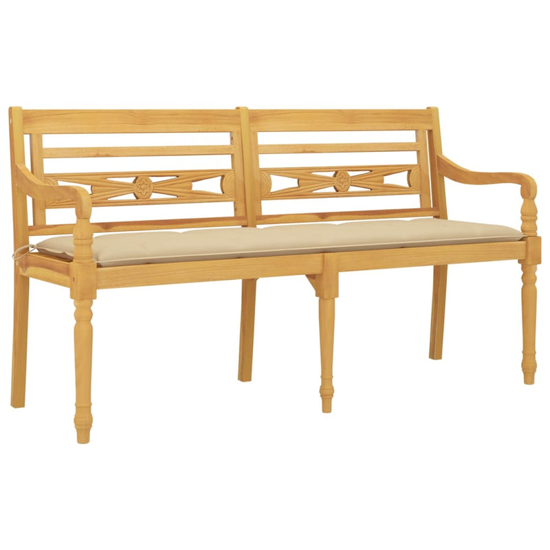 vidaXL tömör tíkfa Batavia pad bézs párnával 150 cm