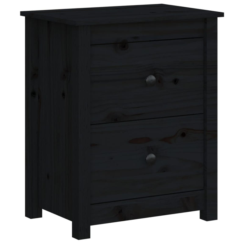 vidaXL fekete tömör fenyőfa éjjeliszekrény 50x35x61,5 cm