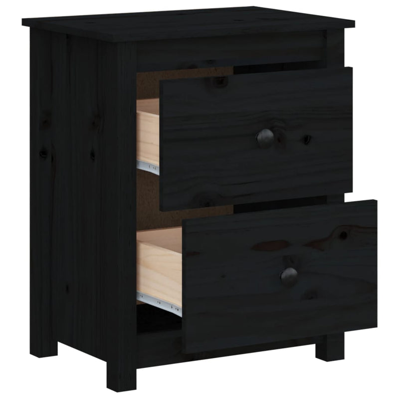 vidaXL fekete tömör fenyőfa éjjeliszekrény 50x35x61,5 cm