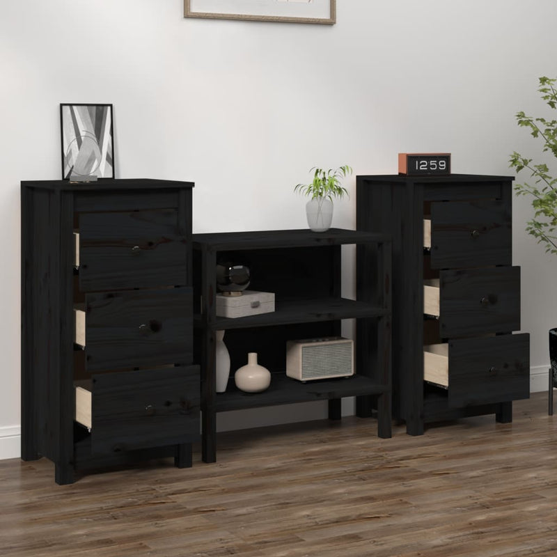 vidaXL 2 db fekete tömör fenyőfa tálalószekrény 40 x 35 x 80 cm
