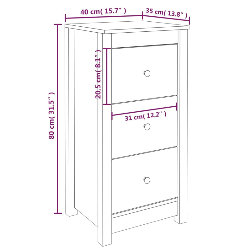 vidaXL 2 db fekete tömör fenyőfa tálalószekrény 40 x 35 x 80 cm