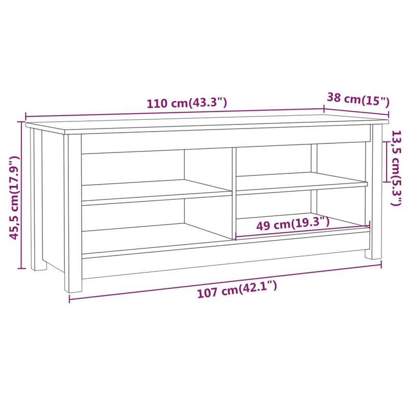 vidaXL tömör fenyőfa cipőtároló pad 110 x 38 x 45,5 cm