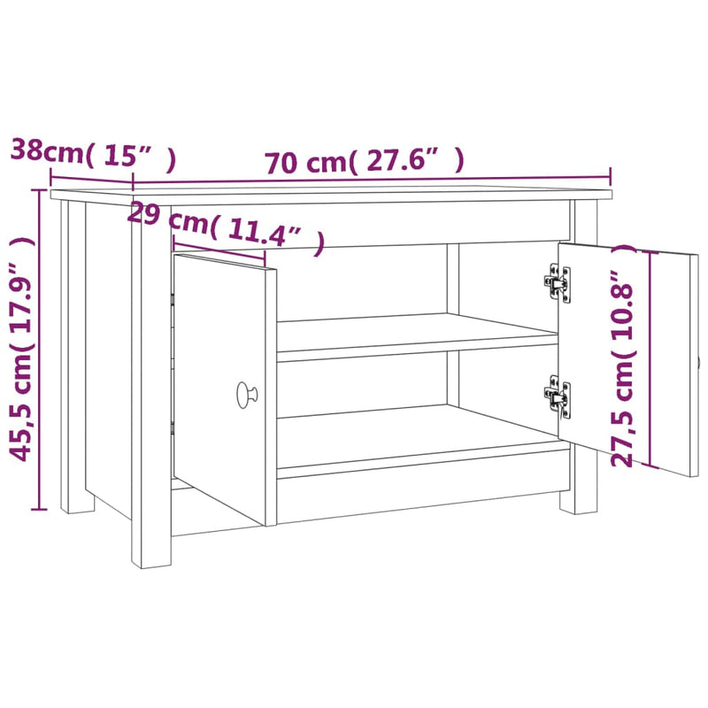 vidaXL fehér tömör fenyőfa cipősszekrény 70 x 38 x 45,5 cm