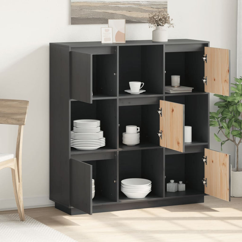 vidaXL szürke tömör fenyőfa magasszekrény 110,5x35x117 cm