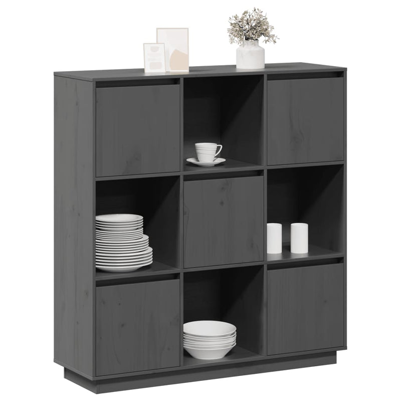 vidaXL szürke tömör fenyőfa magasszekrény 110,5x35x117 cm