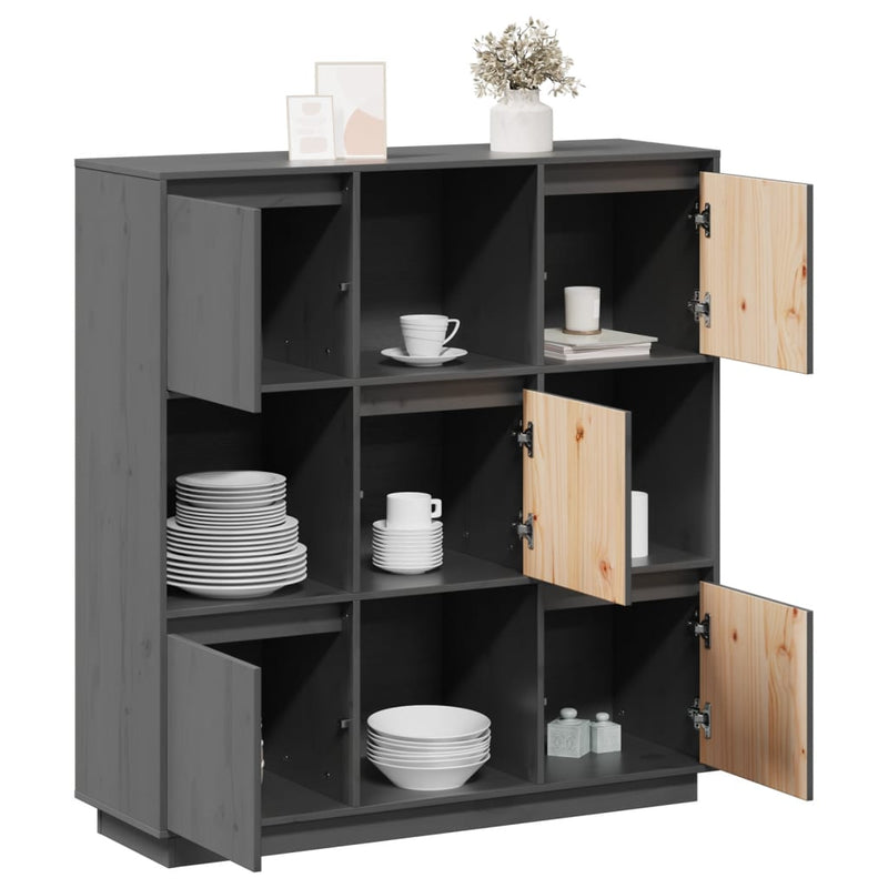 vidaXL szürke tömör fenyőfa magasszekrény 110,5x35x117 cm