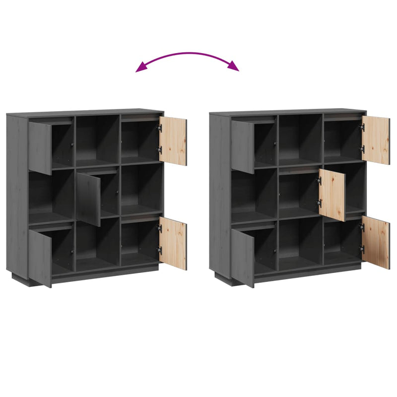 vidaXL szürke tömör fenyőfa magasszekrény 110,5x35x117 cm