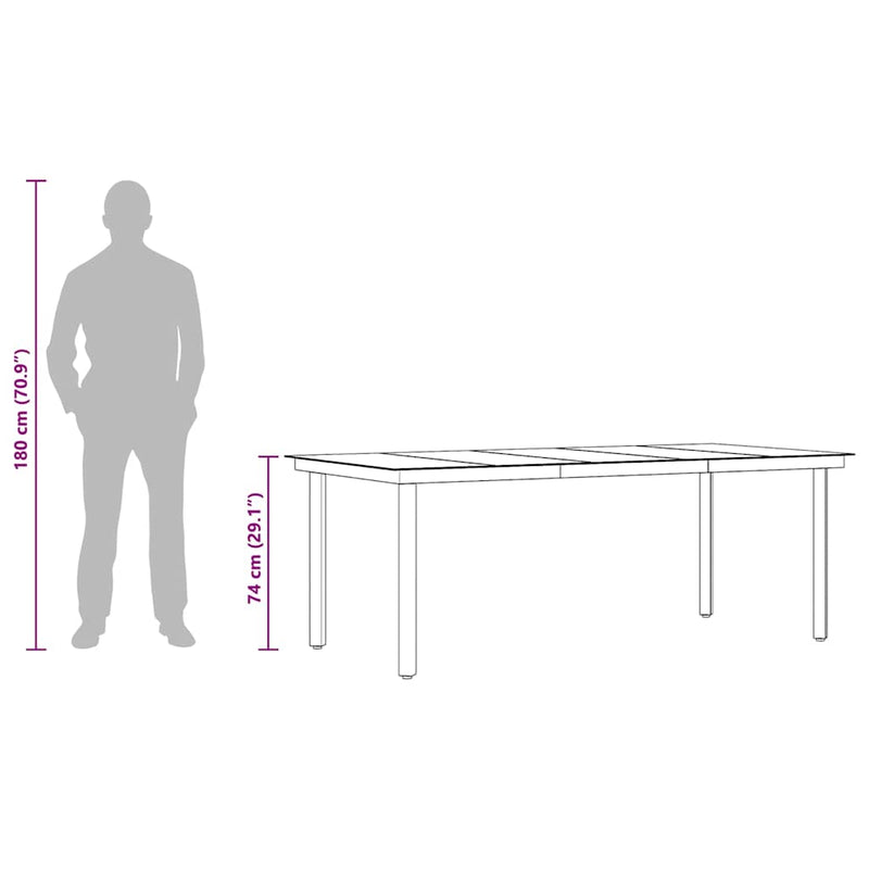 vidaXL fekete acél és üveg kerti étkezőasztal 200 x 100 x 74 cm
