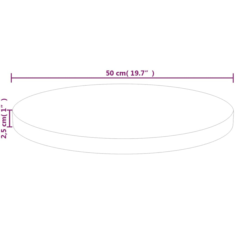 vidaXL kerek kezeletlen tömör tölgyfa asztallap Ø50 x 2,5 cm
