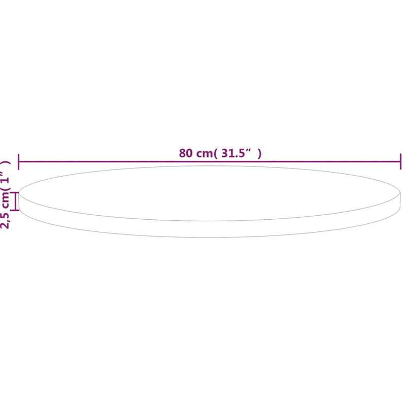 vidaXL kerek kezeletlen tömör tölgyfa asztallap Ø80 x 2,5 cm