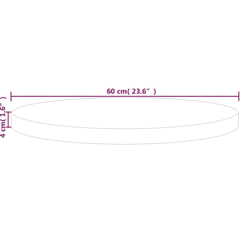 vidaXL kerek kezeletlen tömör tölgyfa asztallap Ø60 x 4 cm