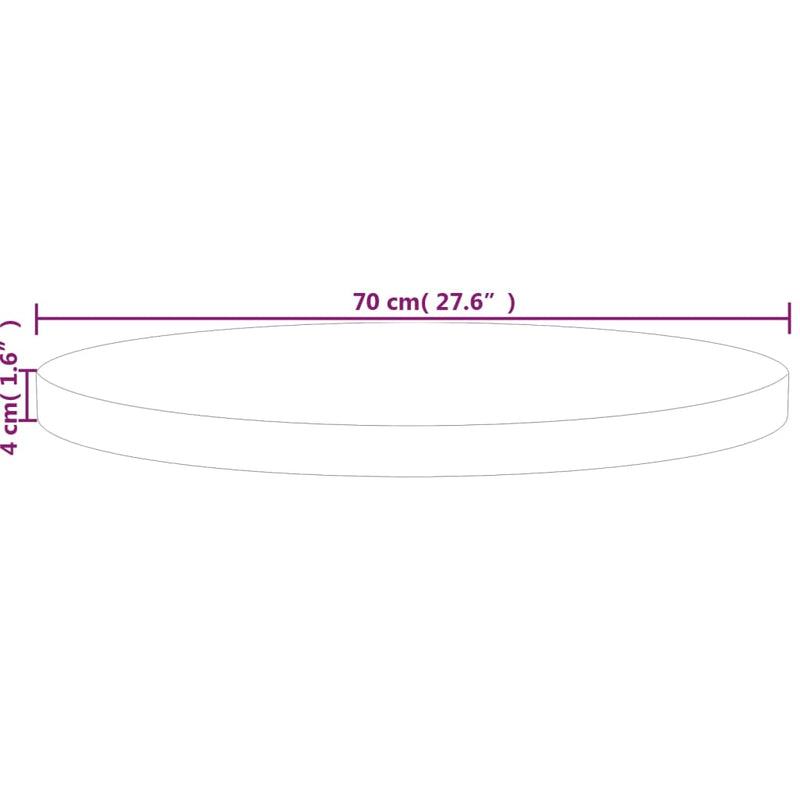 vidaXL kerek kezeletlen tömör tölgyfa asztallap Ø70 x 4 cm