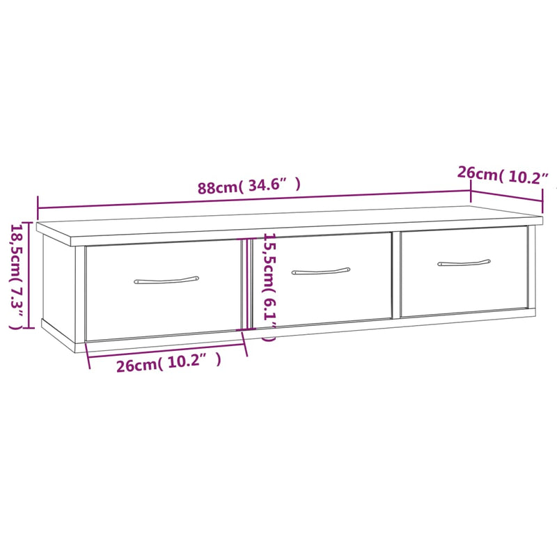vidaXL szürke sonoma színű szerelt fa faliszekrény 88x26x18,5 cm