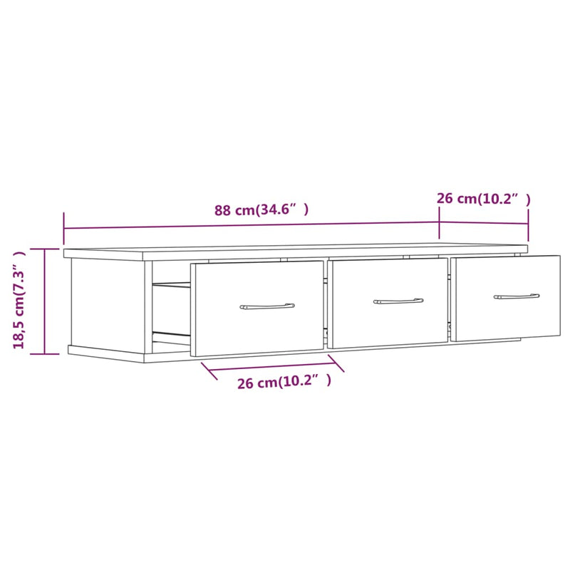 vidaXL barna tölgy színű szerelt fa faliszekrény 88 x 26 x 18,5 cm
