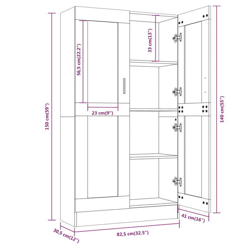 vidaXL füstös tölgy színű szerelt fa vitrinszekrény 82,5x30,5x150 cm