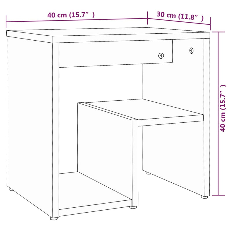 vidaXL 2 db füstös tölgy színű szerelt fa éjjeliszekrény 40x30x40 cm