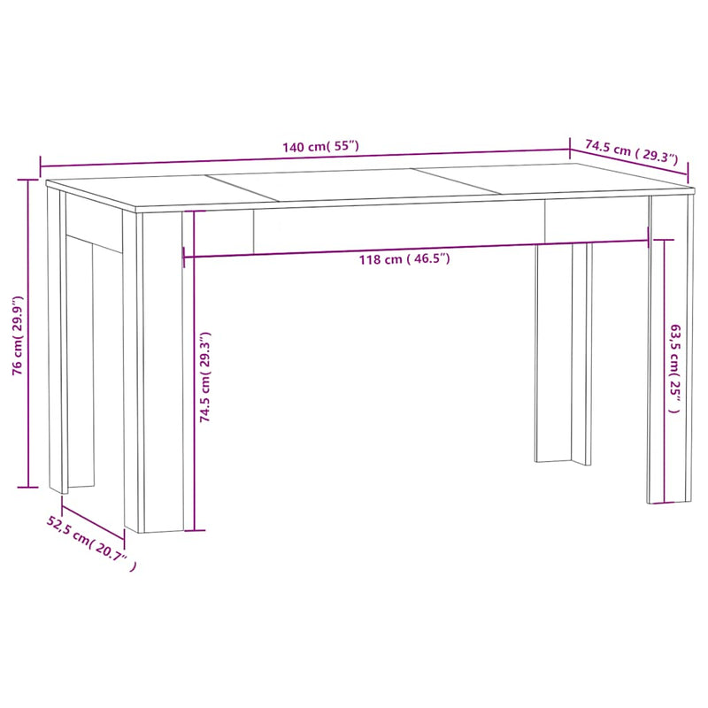 vidaXL szürke sonoma színű szerelt fa étkezőasztal 140 x 74,5 x 76 cm