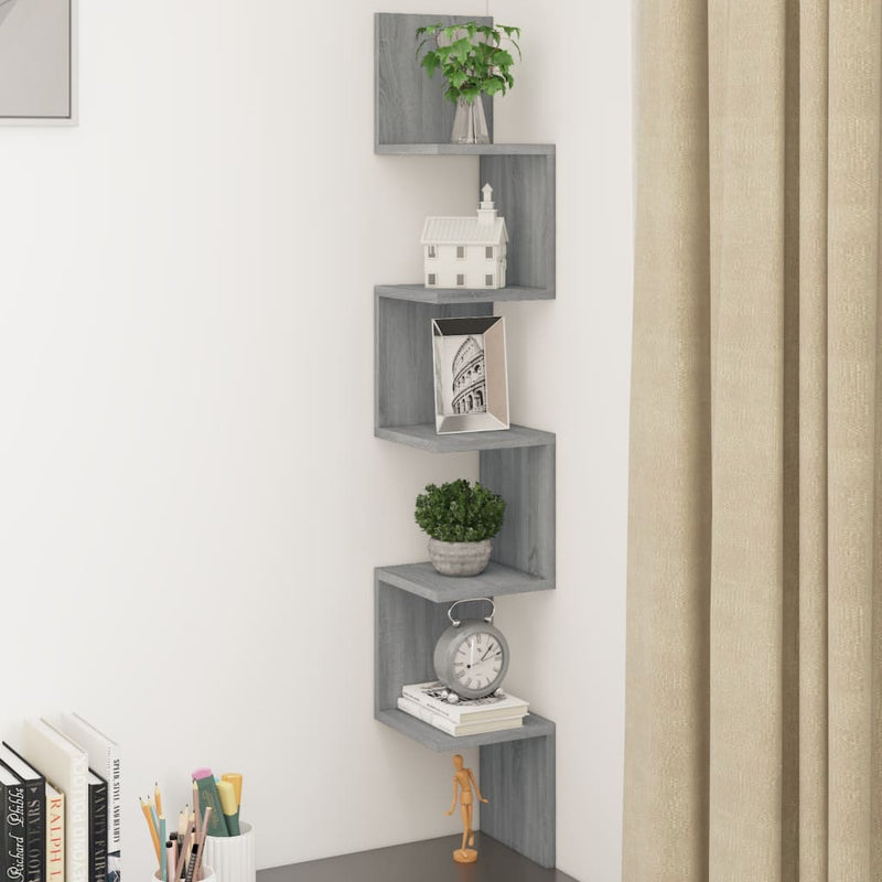 vidaXL szürke sonoma színű szerelt fa fali sarokpolc 20x20x127,5 cm