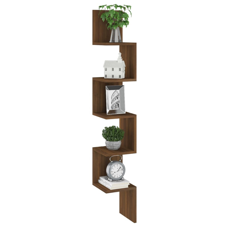 vidaXL barna tölgyszínű szerelt fa fali sarokpolc 20x20x127,5 cm