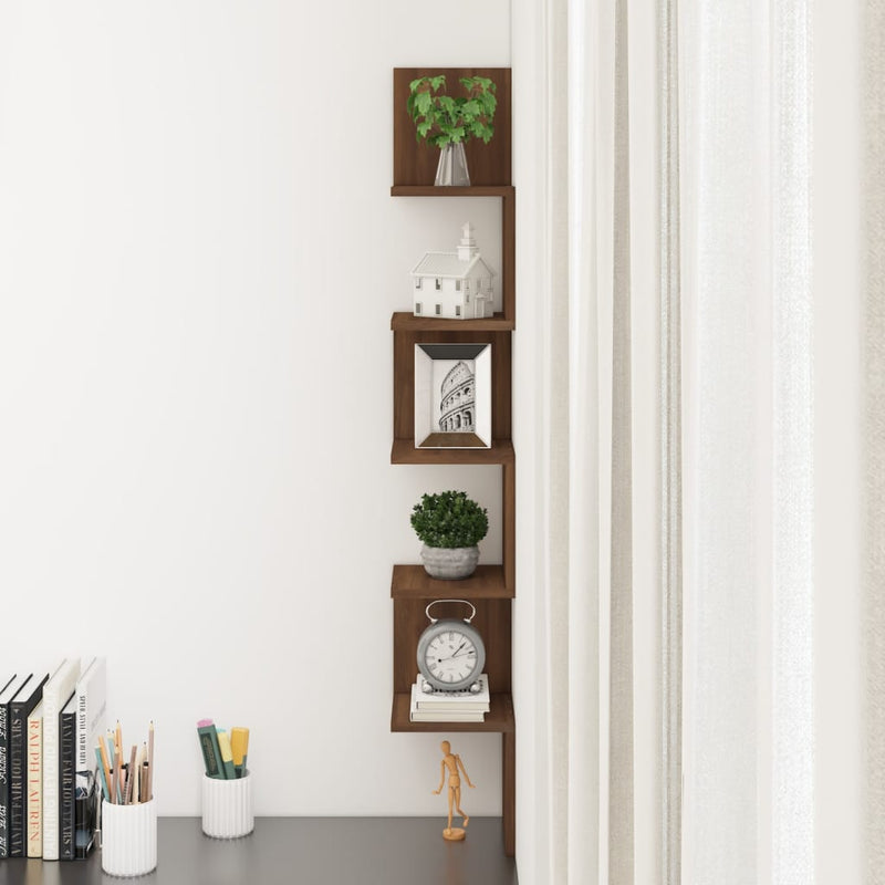 vidaXL barna tölgyszínű szerelt fa fali sarokpolc 20x20x127,5 cm