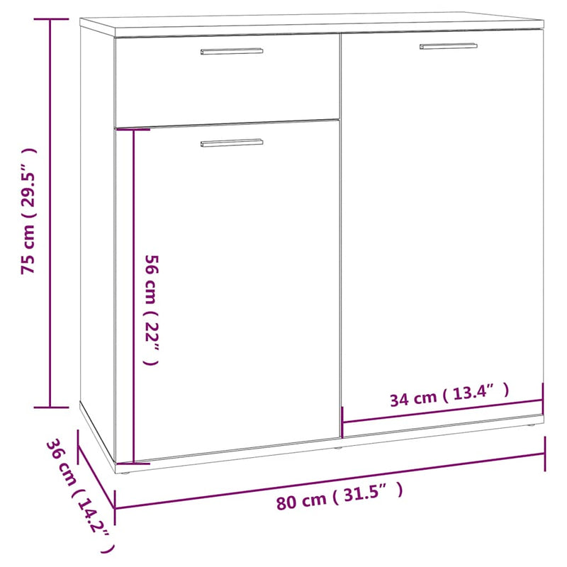 vidaXL barna tölgyszínű szerelt fa tálalószekrény 80x36x75 cm