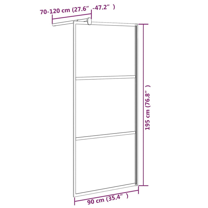 vidaXL fekete ESG tejüveg zuhanyfal küszöb nélküli zuhanyhoz 90x195 cm