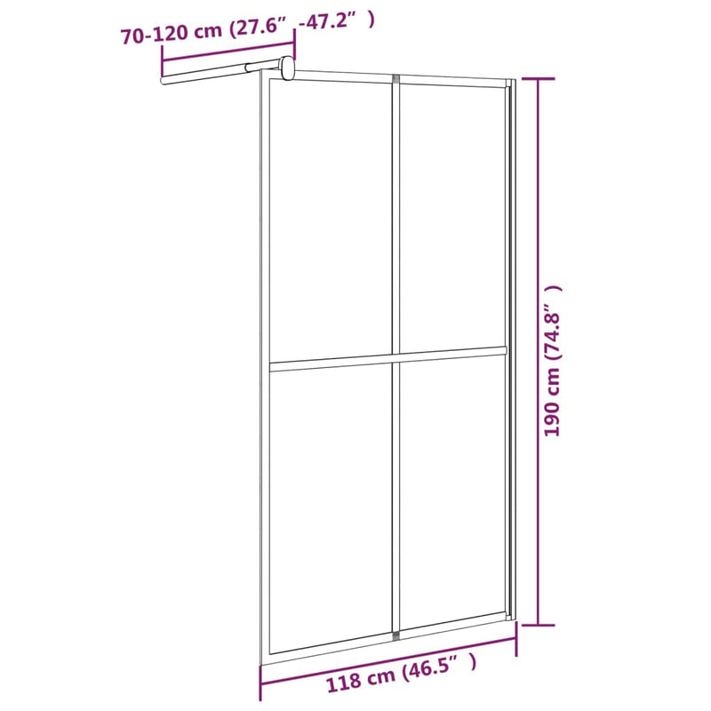 vidaXL sötét edzett üveg zuhanyfal küszöb nélküli zuhanyhoz 118x190 cm