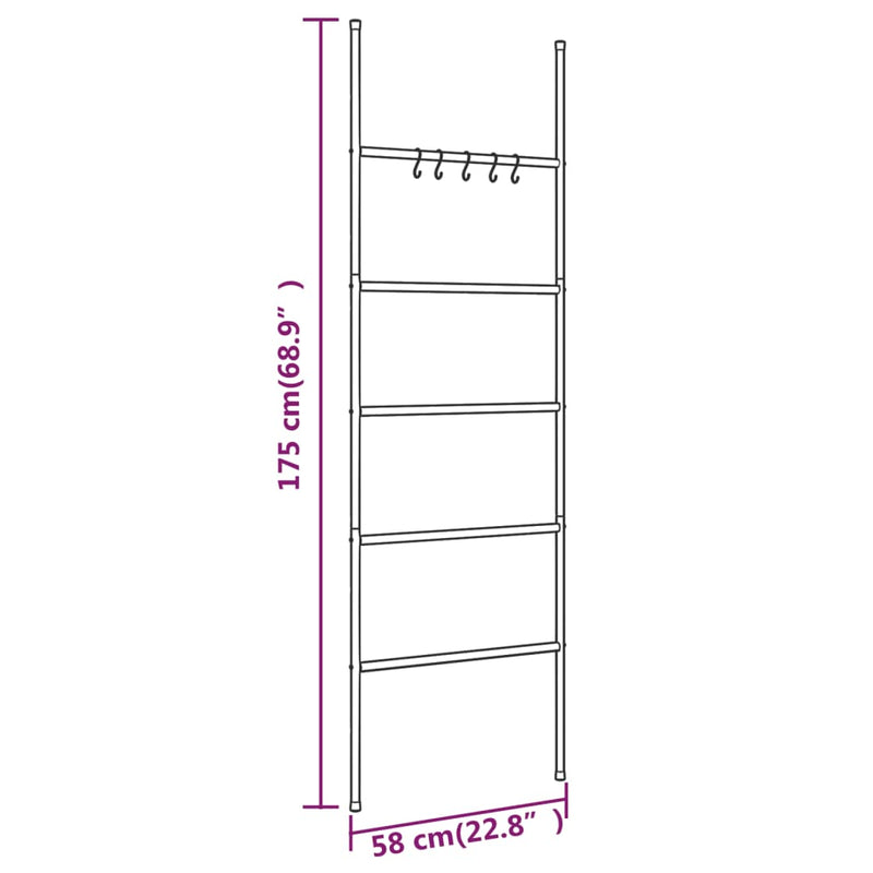 vidaXL 5 szintes fekete vas törölközőtartó létra 58 x 175 cm